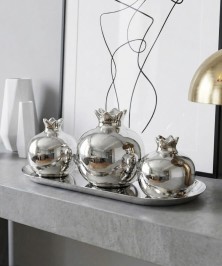 ZEYVE SILVER CERAMIC 3-PIECE POMEGRANATE SET TRAY 23x10x9cm